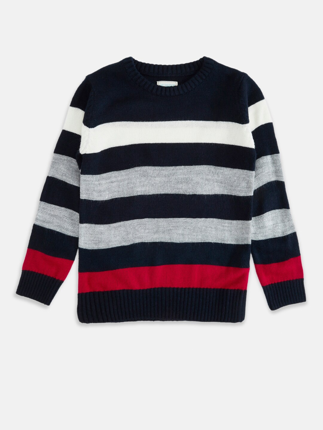 

Pantaloons Junior Boys Navy Blue & Red Striped Pullover