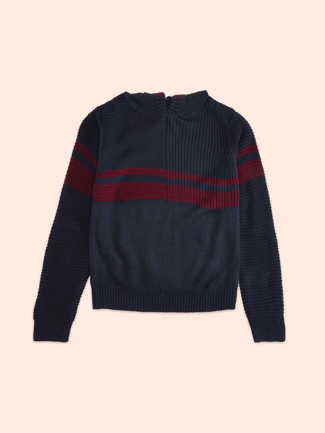 

Pantaloons Junior Boys Navy Blue & Red Striped Acrylic Pullover