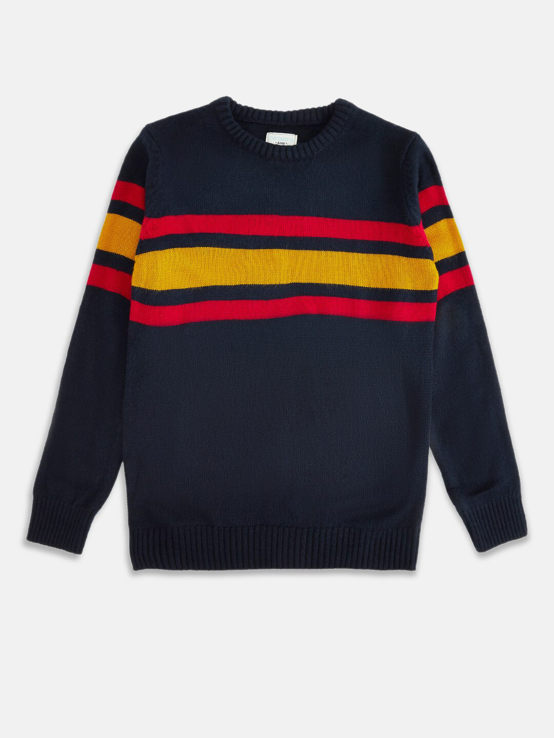 

Pantaloons Junior Boys Navy Blue & Yellow Striped Pullover