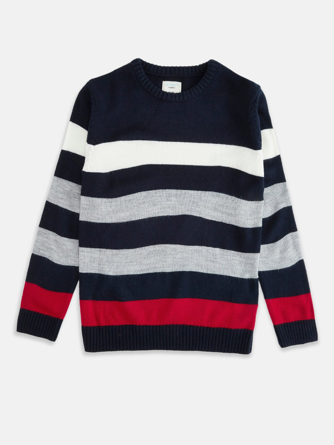 

Pantaloons Junior Boys Navy Blue & Red Striped Acrylic Pullover