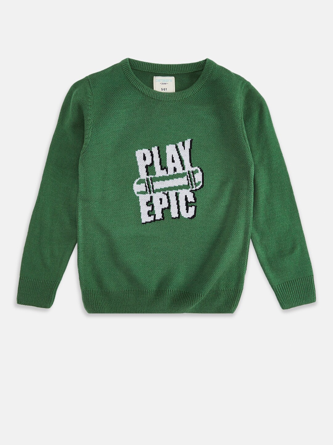 

Pantaloons Junior Boys Green & Off White Typography Printed Pullover