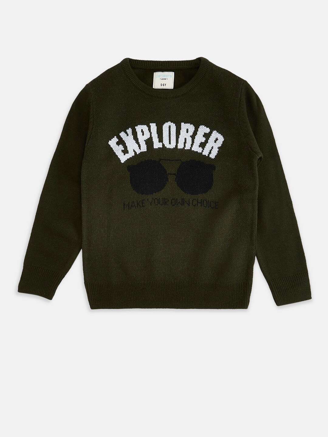 

Pantaloons Junior Boys Olive Green Typography Printed Pullover