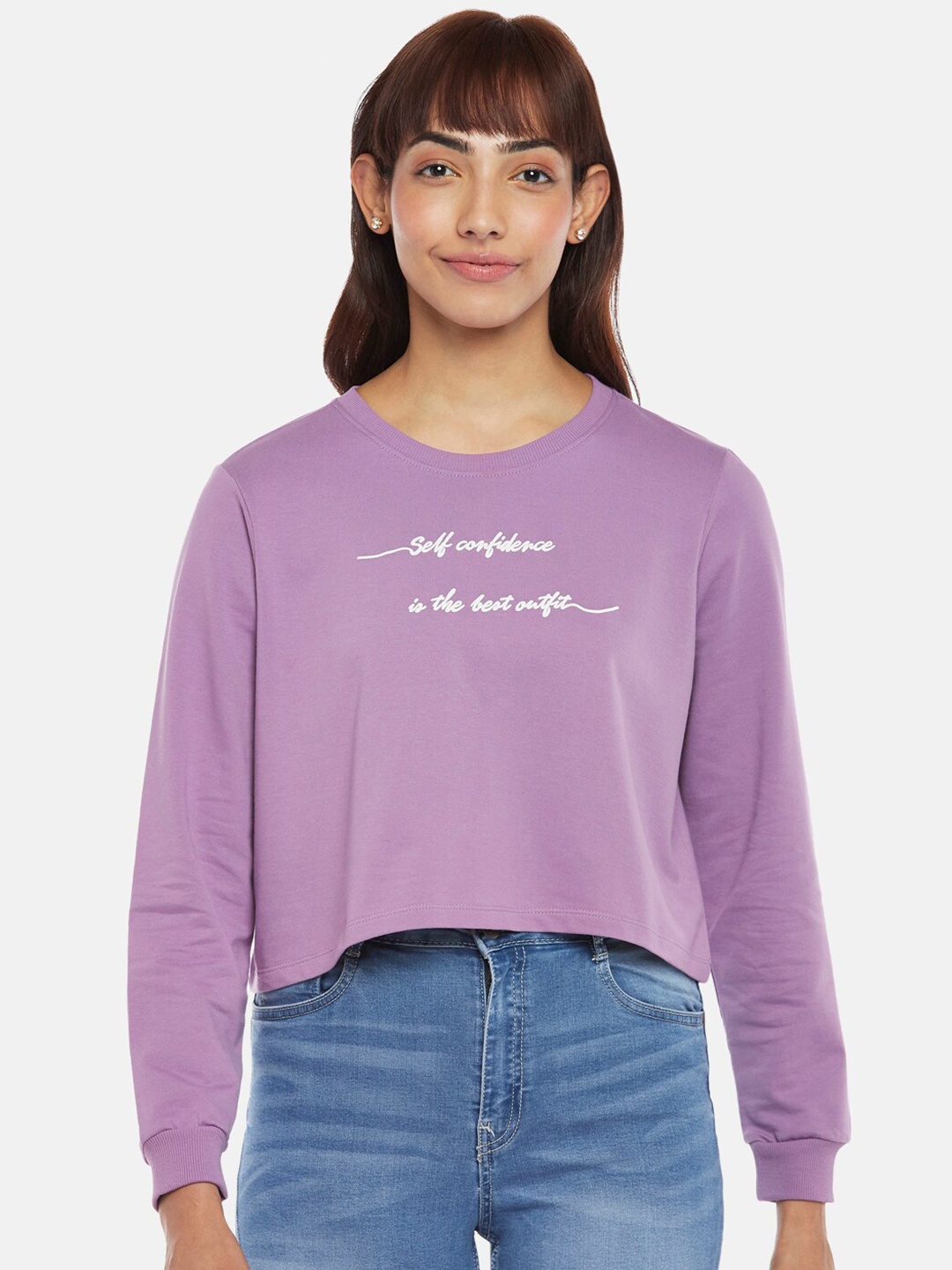 

Honey by Pantaloons Women Lavender Printed Crop Sweatshirt