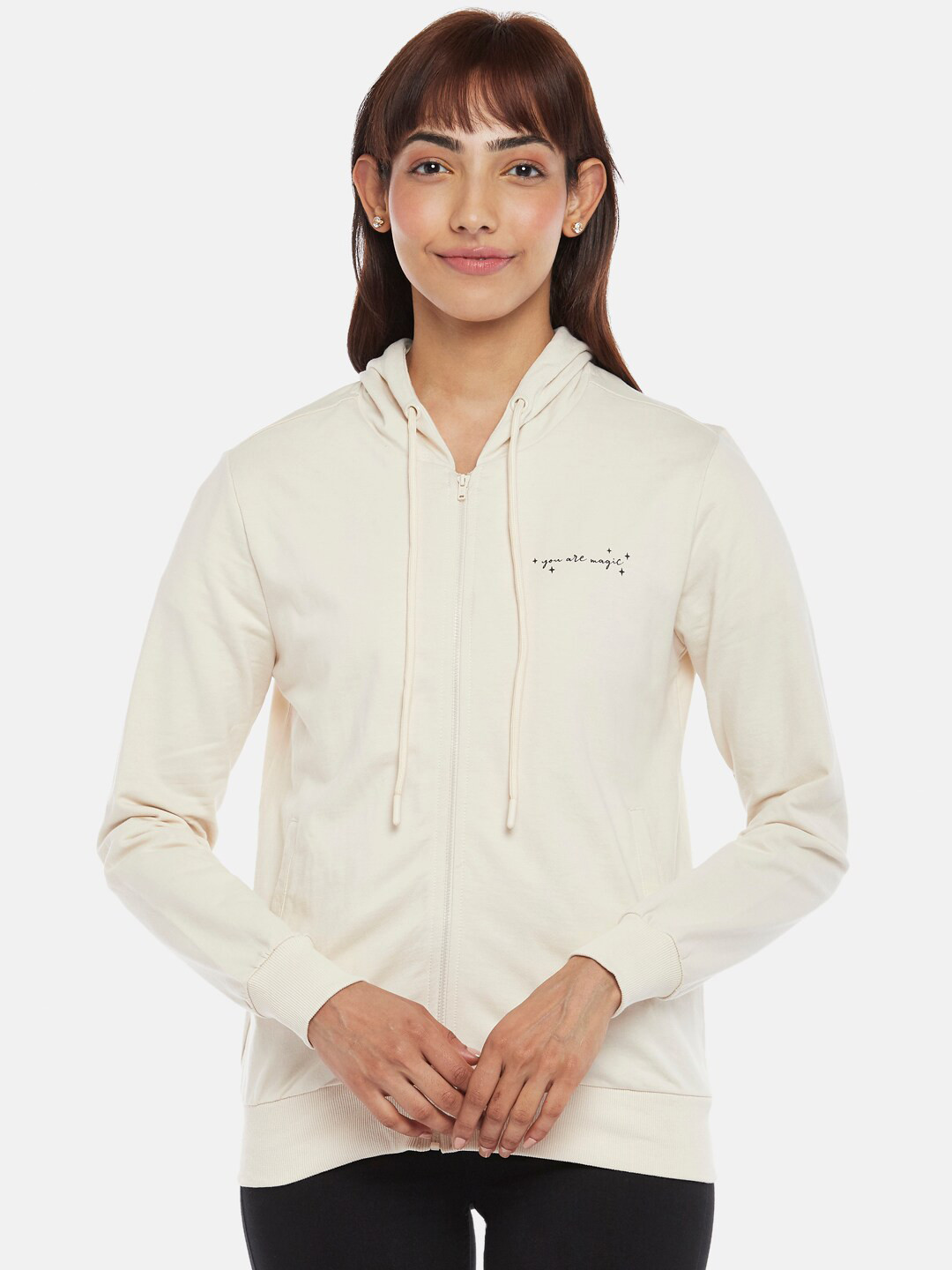 

Honey by Pantaloons Women Off White Hooded Cotton Sweatshirt
