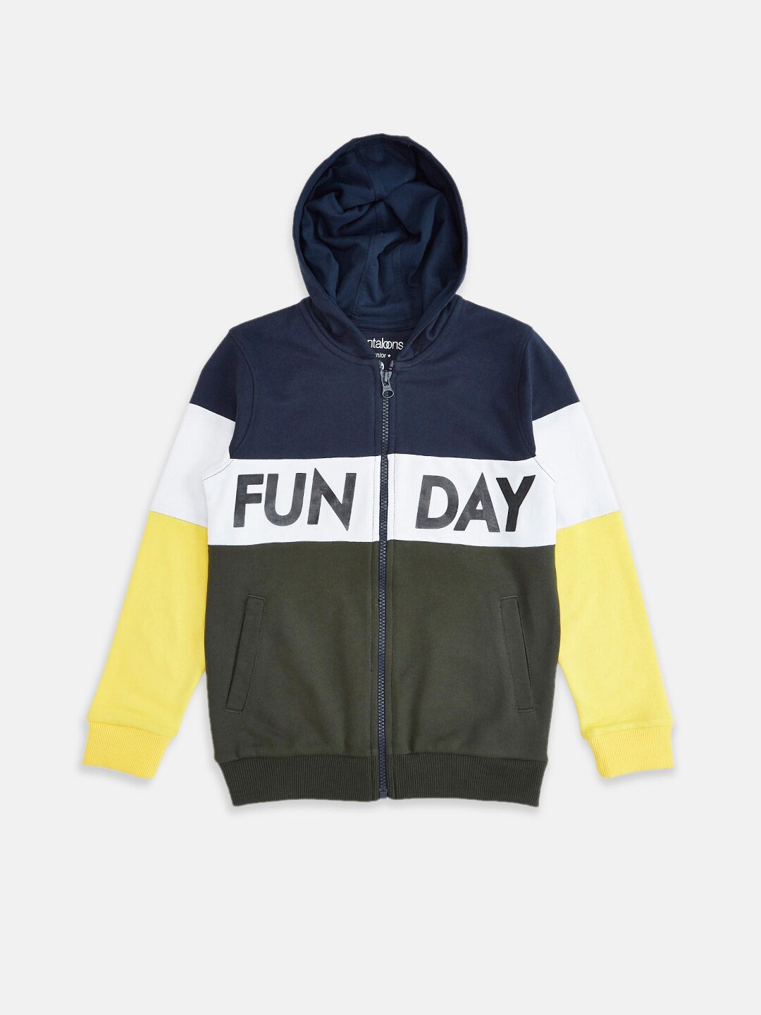 

Pantaloons Junior Boys Navy Blue Colourblocked Hooded Sweatshirt