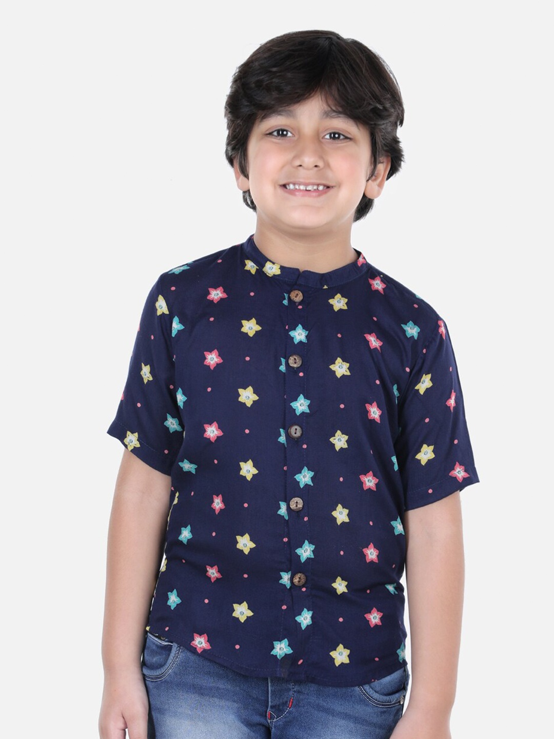 

Cutiekins Boys Navy Blue Floral Printed Casual Shirt