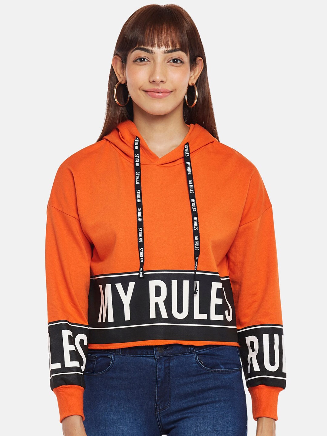 

People Women Orange Printed Sweatshirt