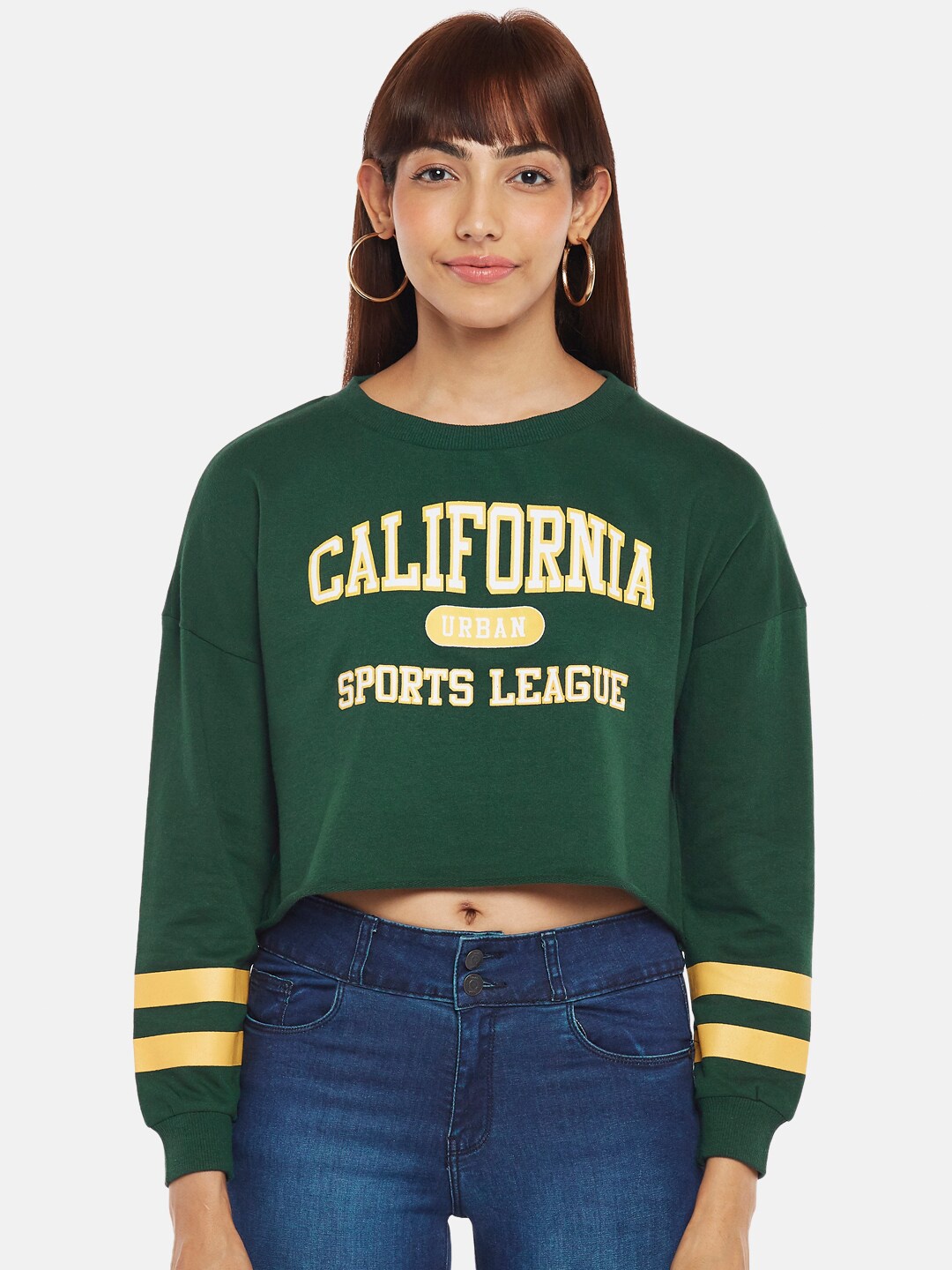 

People Women Green Printed Sweatshirt