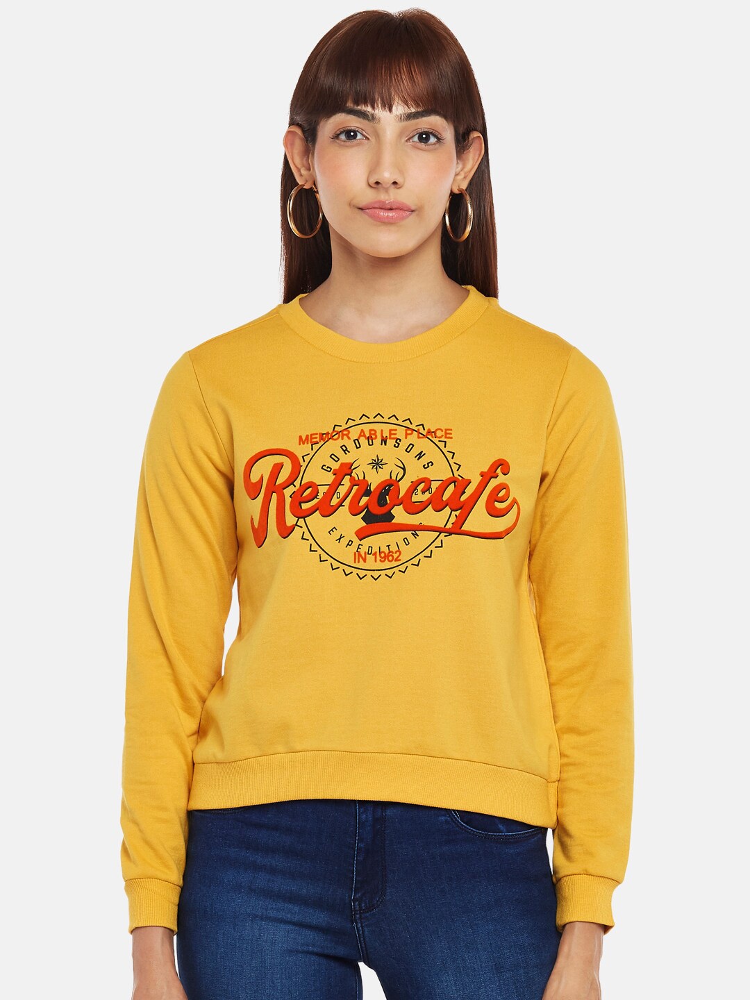 

People Women Yellow Printed Sweatshirt