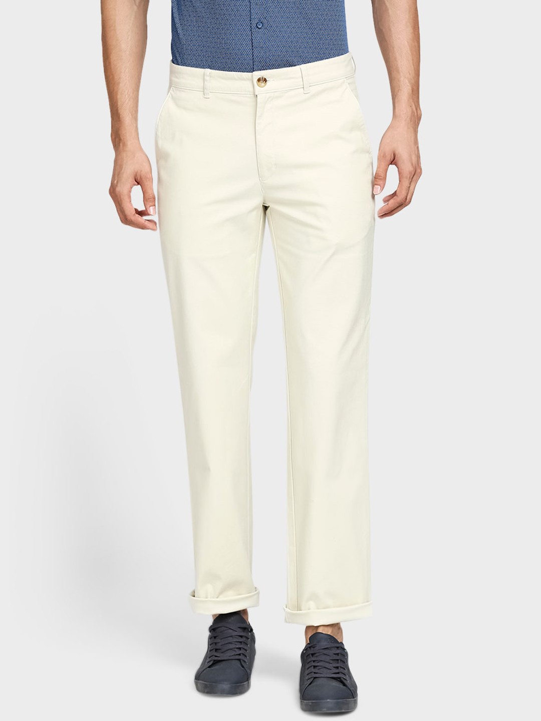 

ColorPlus Men Off White Solid Cotton Trousers