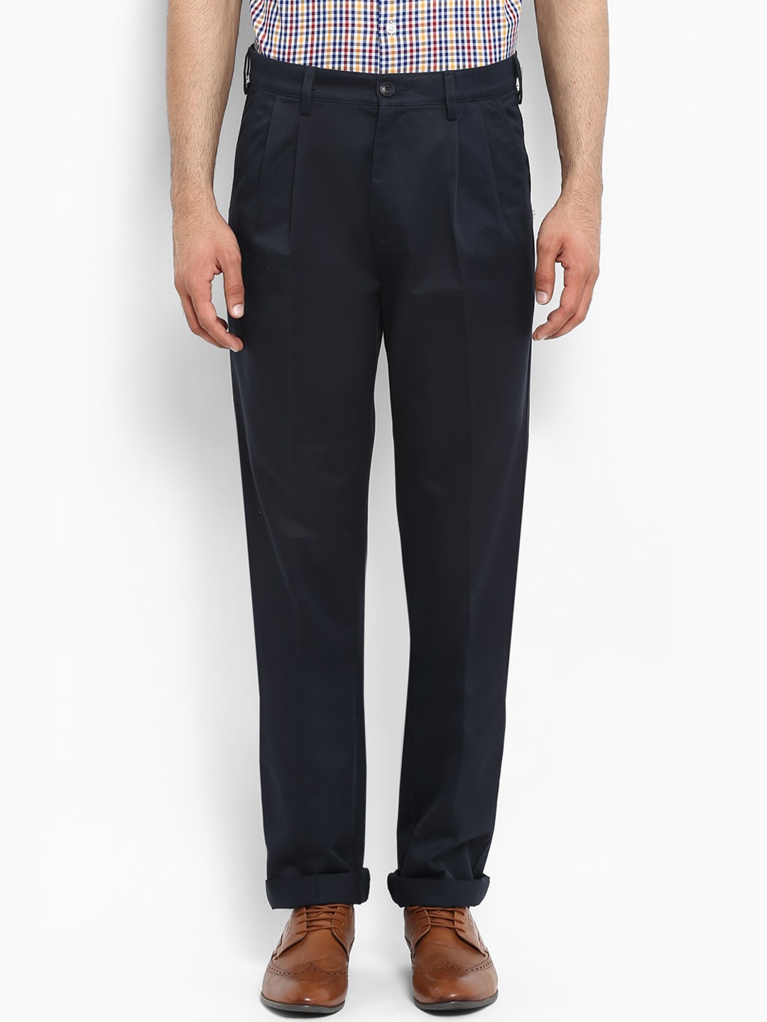 ColorPlus Men Blue Pleated Trousers