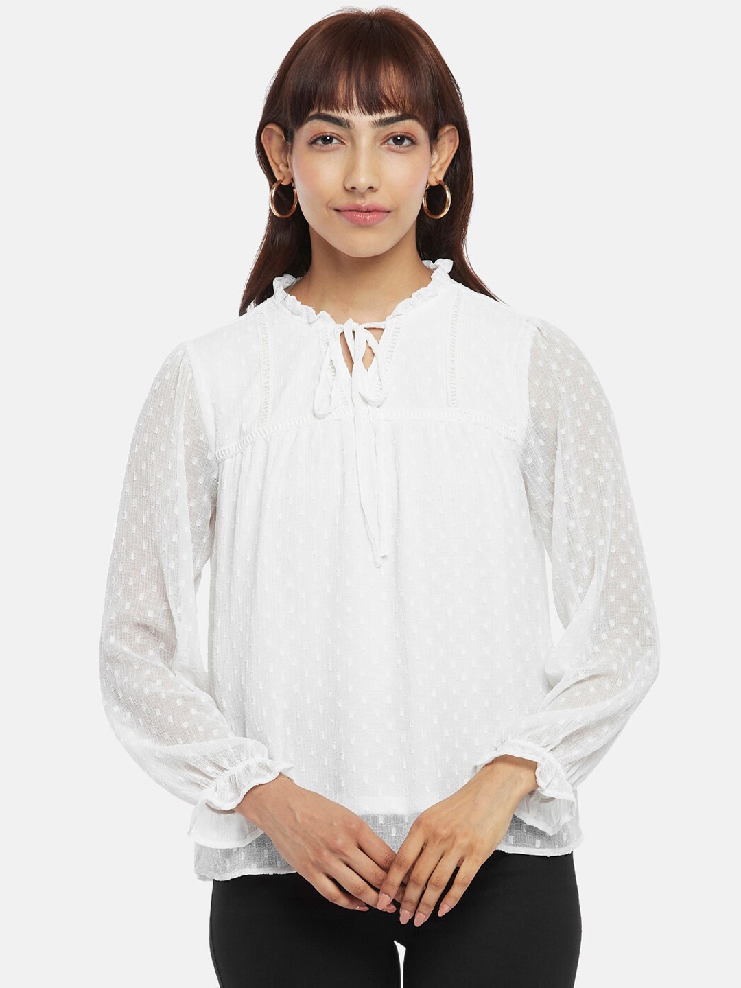 

Honey by Pantaloons Women Off White Tie-Up Neck Top