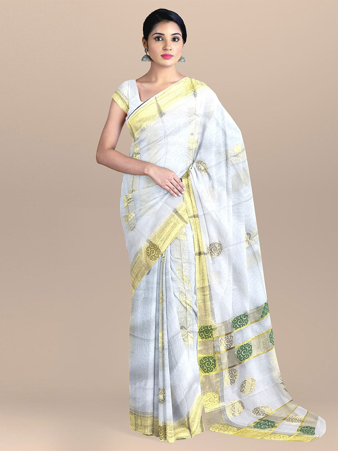 

The Chennai Silks Off White & Gold-Toned Ethnic Motifs Zari Pure Cotton Kasavu Saree
