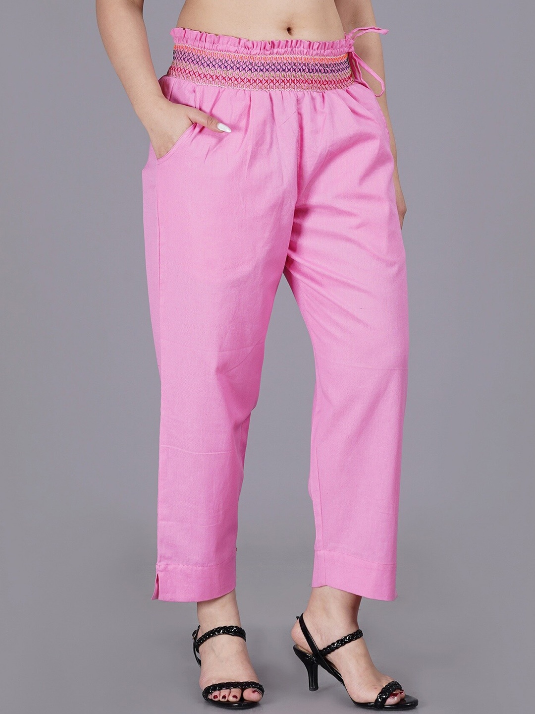 

SUMAVI-FASHION Women Pink Casual Trousers