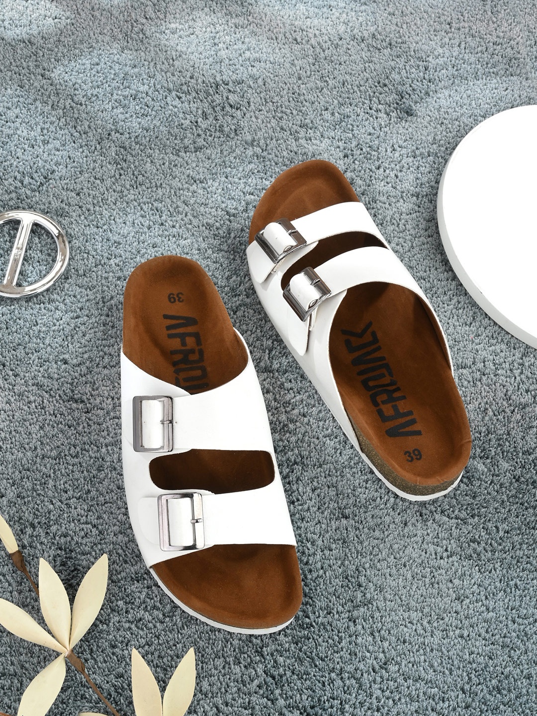 

AfroJack Women White Synthetic Open Toe Flats with Buckles