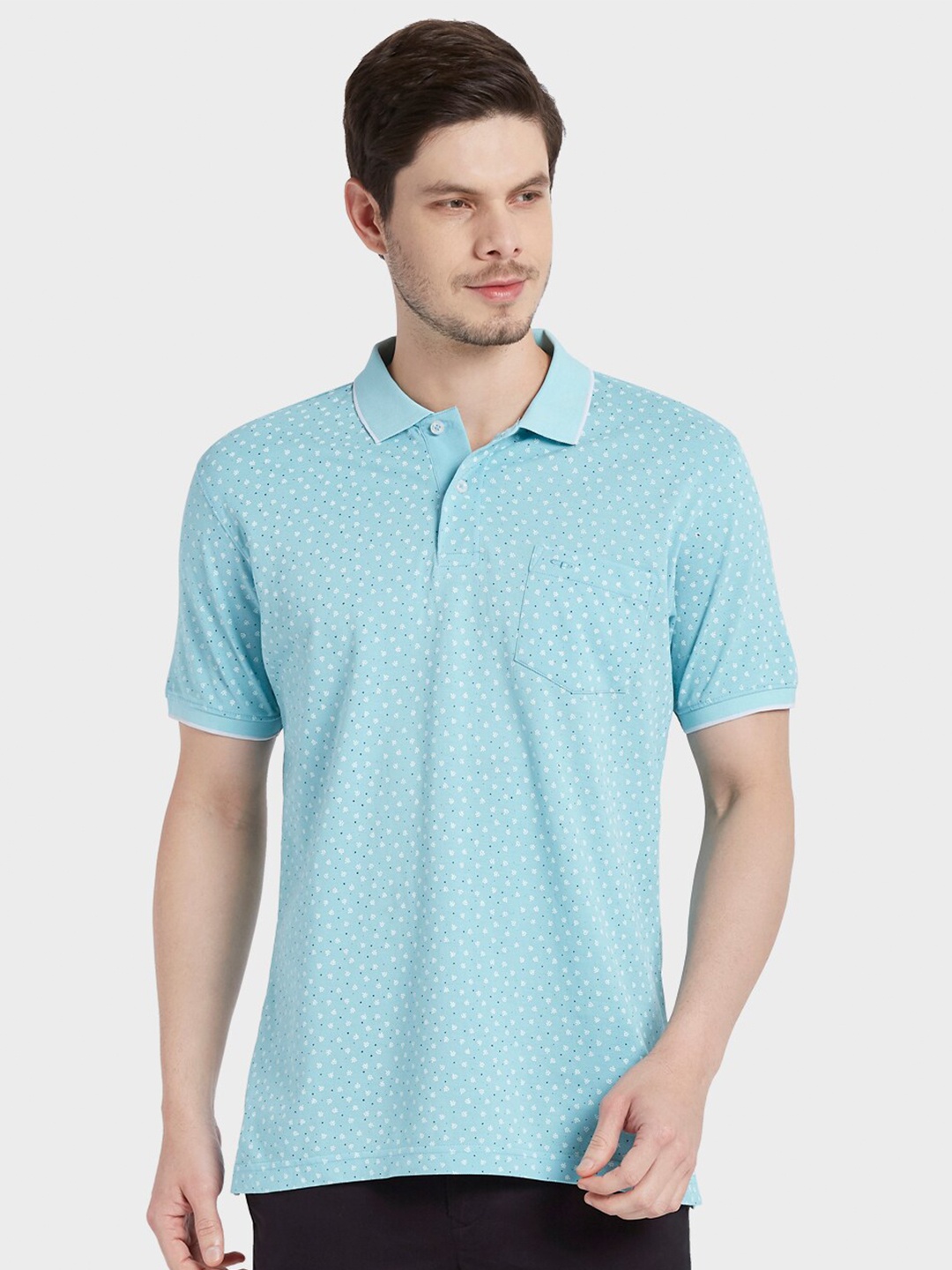 

ColorPlus Men Blue & White Printed Polo Collar T-shirt