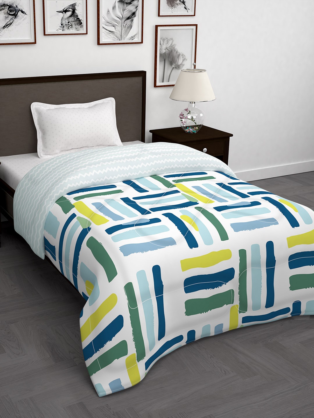 

Story@home White & Blue Geometric 180 GSM AC Room Single Bed Comforter