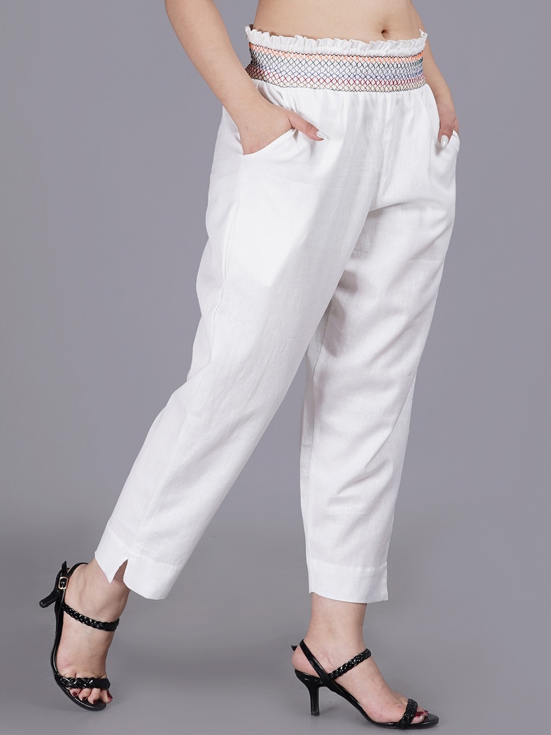 

SUMAVI-FASHION Women White Cotton Trousers