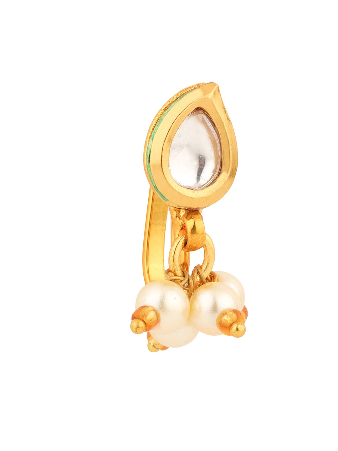 

Sanjog Gold-Plated White Kundan Studded Nosepin