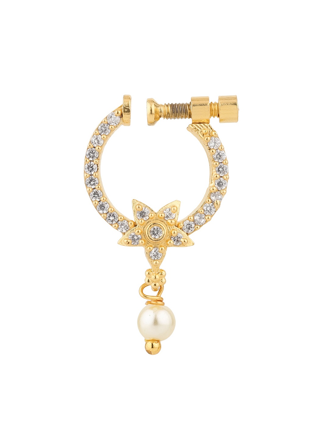 

Sanjog Women Gold-Plated Gold-Toned Stone Studded & Beaded Non-Piercing Nosering