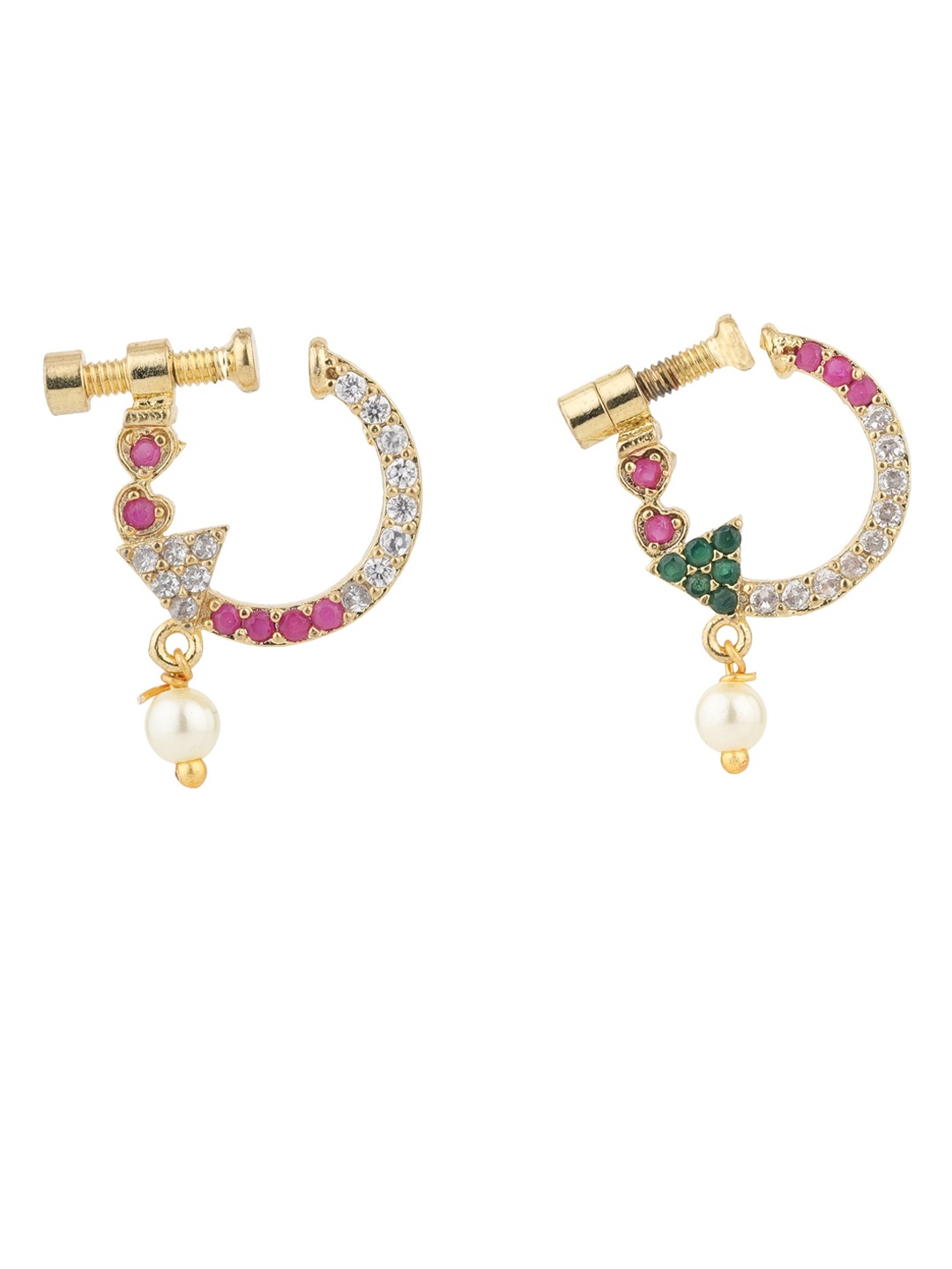 

Sanjog Set Of 2 Gold-Plated White & Pink CZ-Studded & Beaded Nosepin