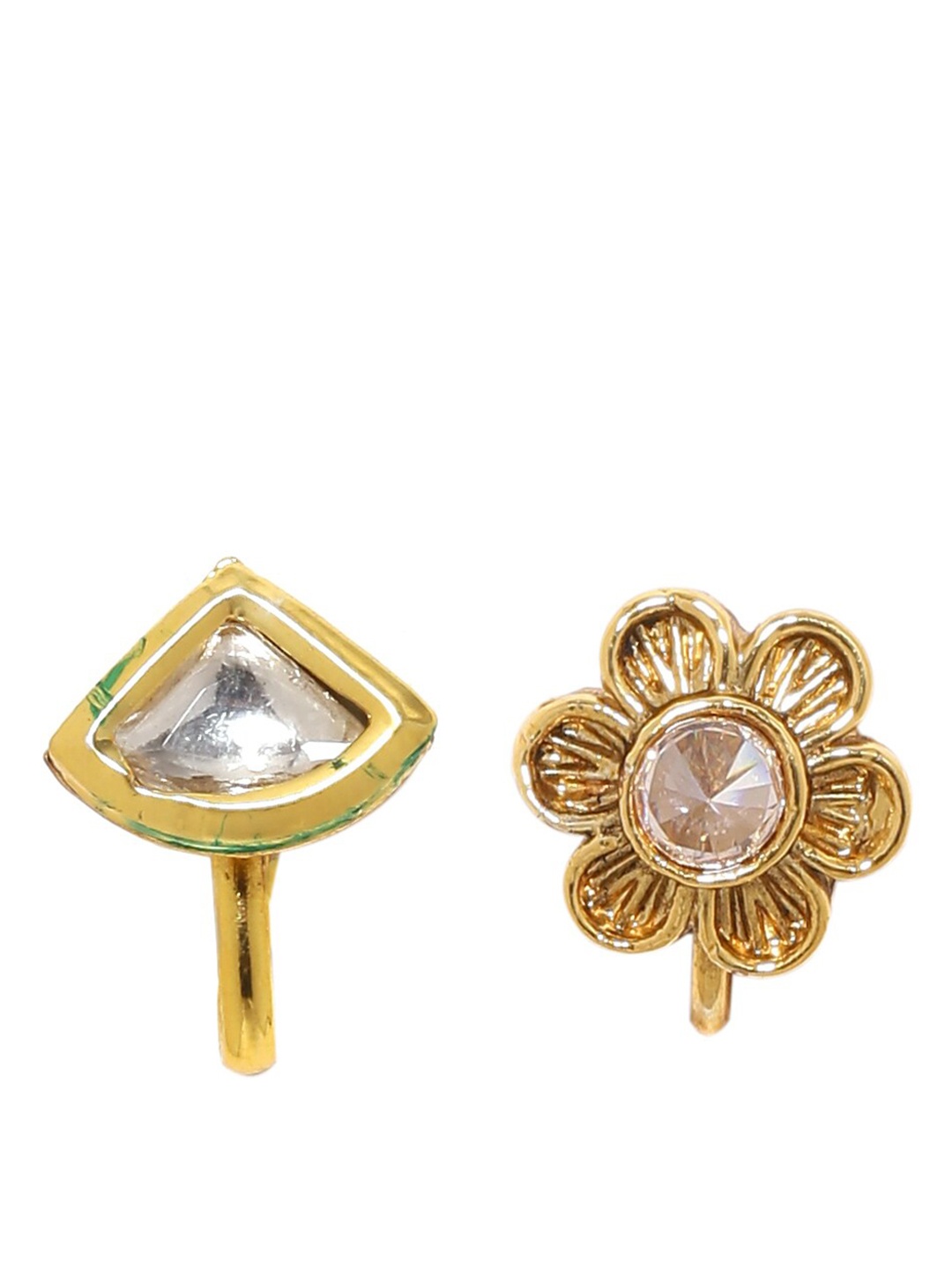 

Sanjog Set Of 2 Gold-Plated White Kundan Studded Stud Nosepin