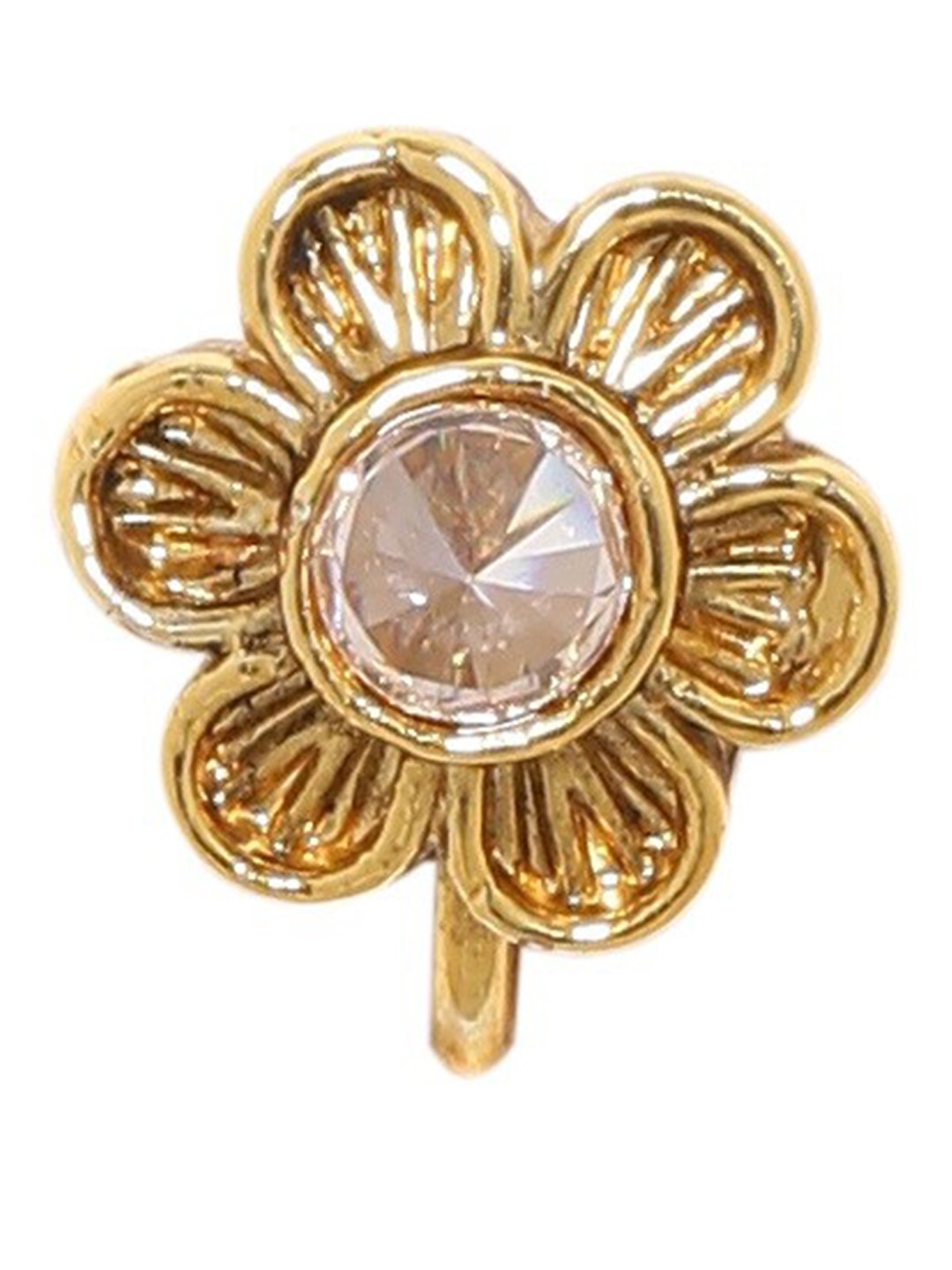 

Sanjog Gold-Plated White Kundan-Studded Nose Pin