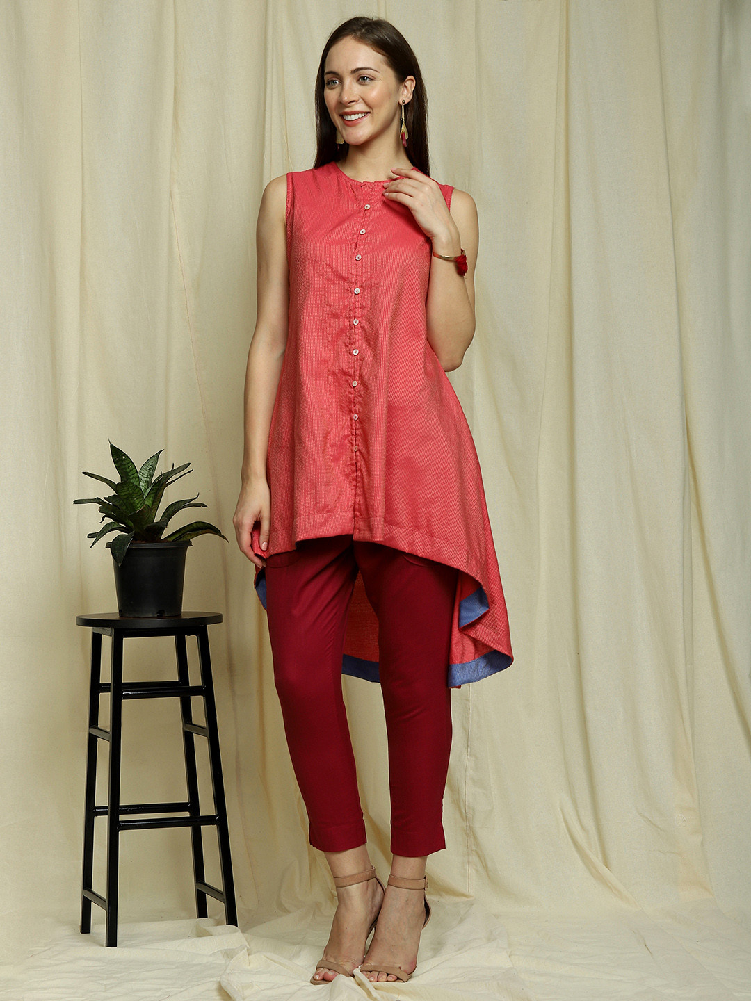 

Indifusion Women Peach Self Designed High-Low Longline Top