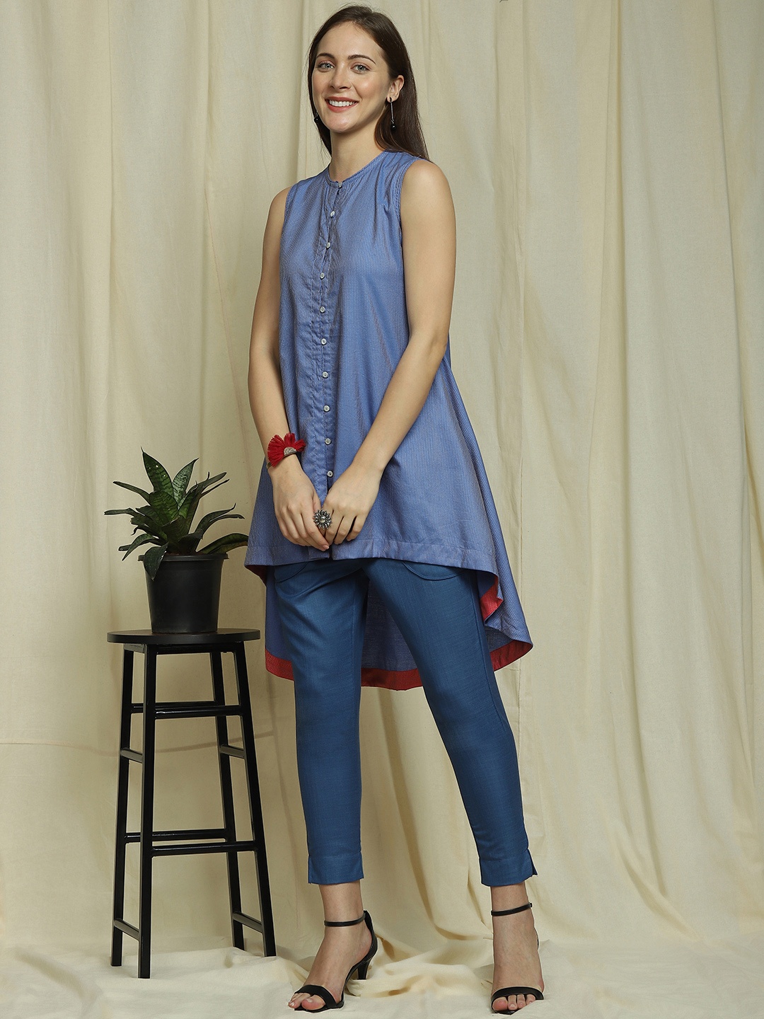 

Indifusion Women Blue High-Low Longline Top
