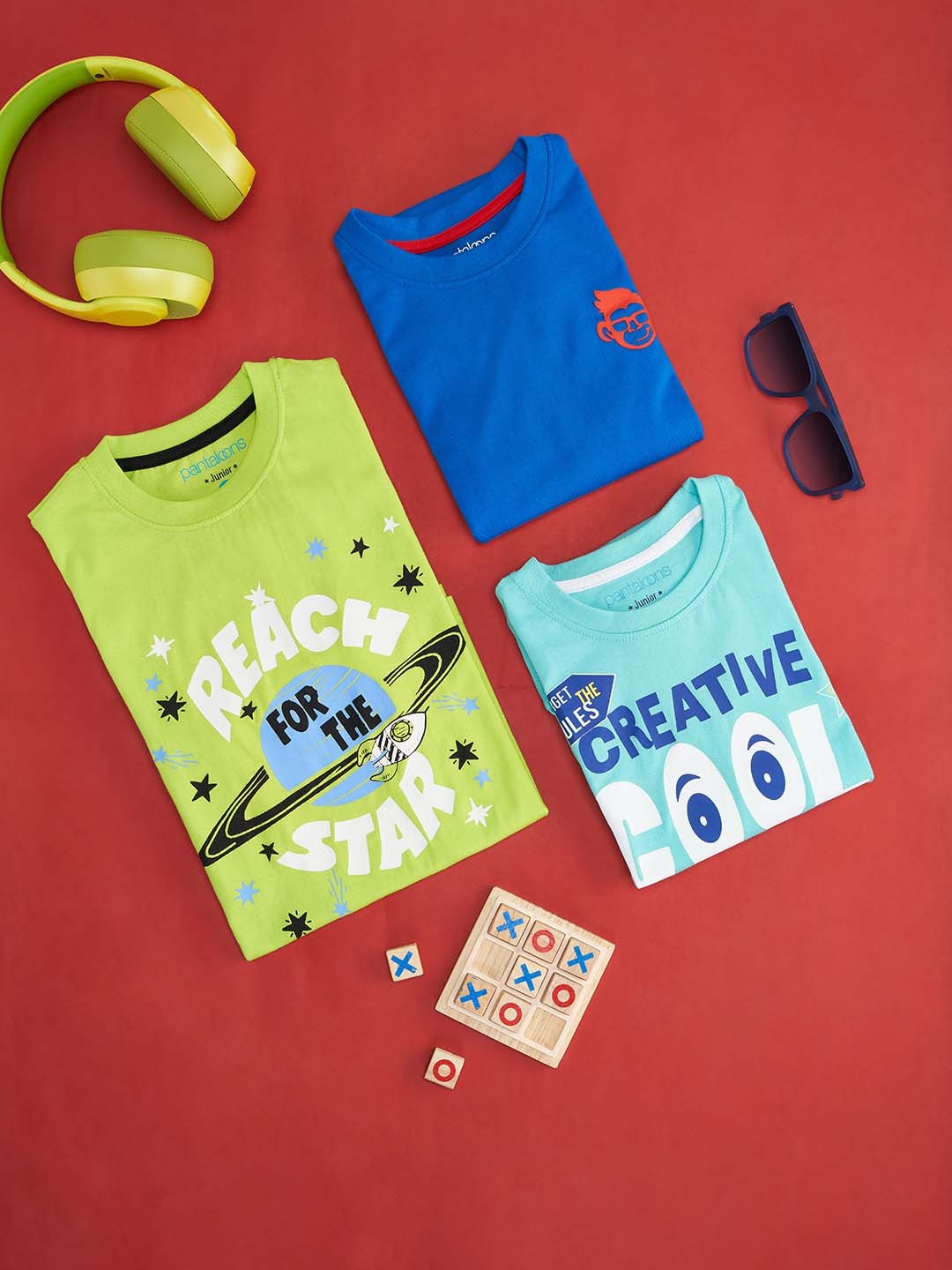 

Pantaloons Junior Boys Turquoise Blue & Blue Pack Of 3 Typography Printed T-shirt