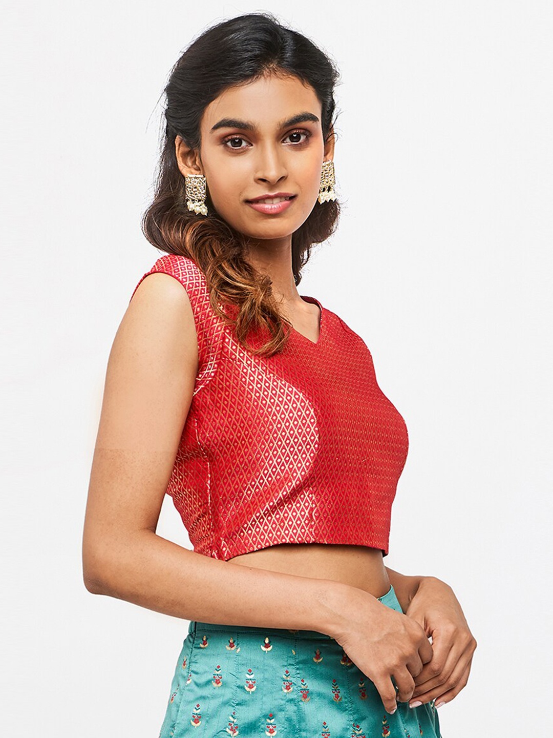 

Global Desi Women Red Geometric Top