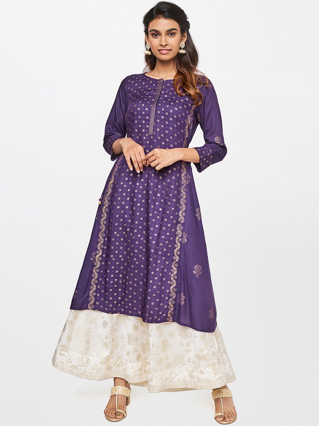 

Global Desi Women Purple Ethnic Motifs Printed Kurta