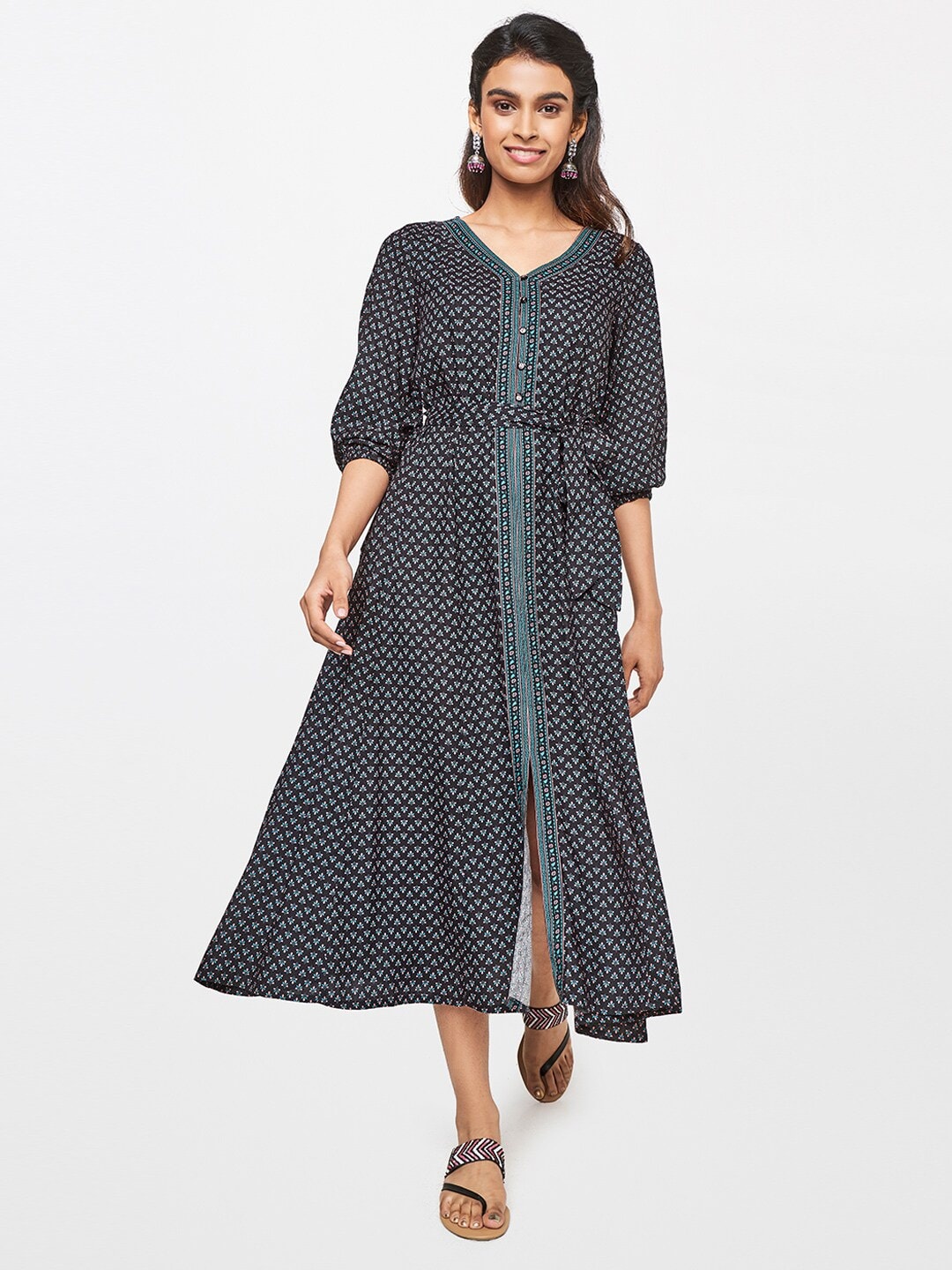 

Global Desi Black Floral Midi Dress