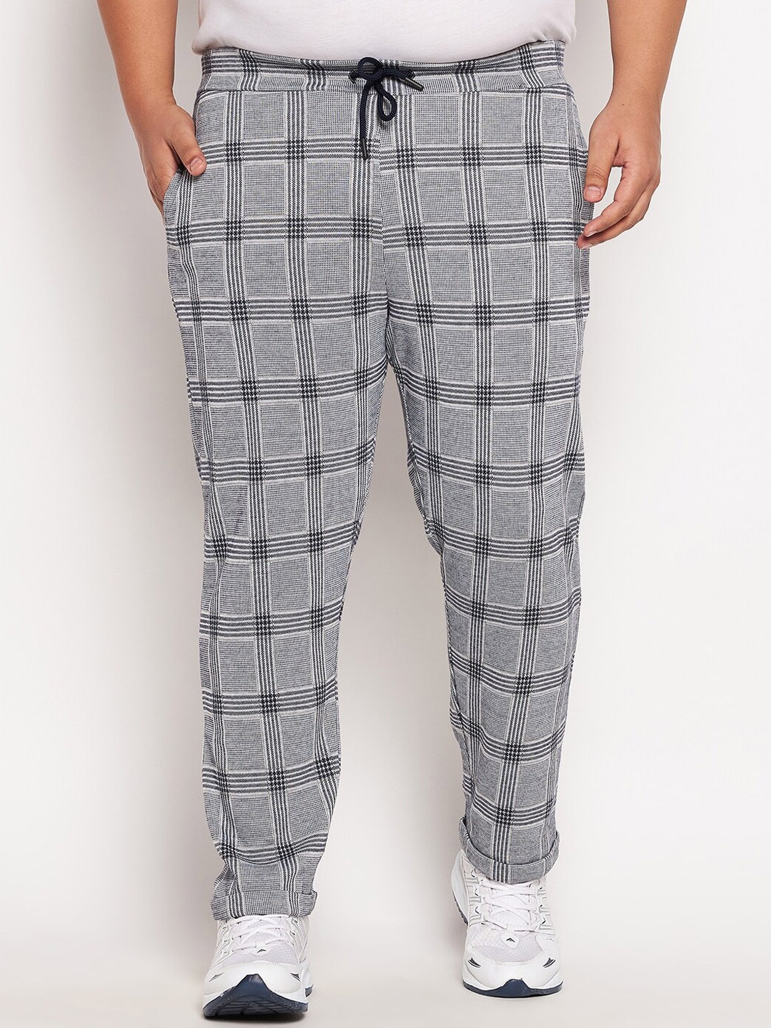 

AUSTIVO Plus-Size Men Black & White Printed Track Pants