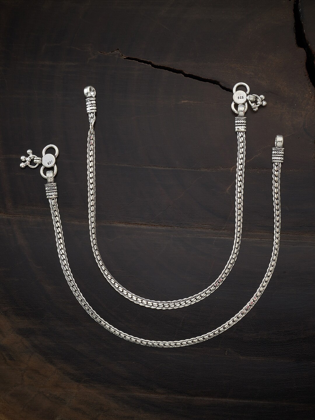 

Kushal's Fashion Jewellery Set Of 2 Rhodium-Plated Silver Toned Anklet