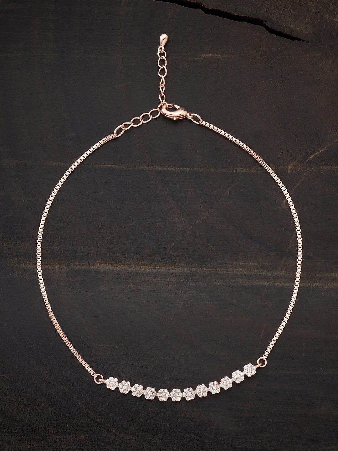 

Kushal's Fashion Jewellery Rose Gold-Plated White CZ Studded Anklet