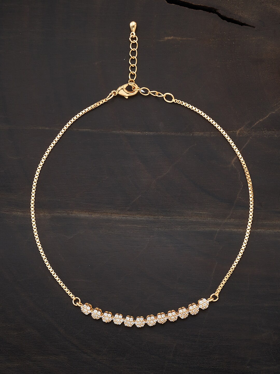 

Kushal's Fashion Jewellery Women White Gold-Plated Cubic Zirconia-Studded Anklet