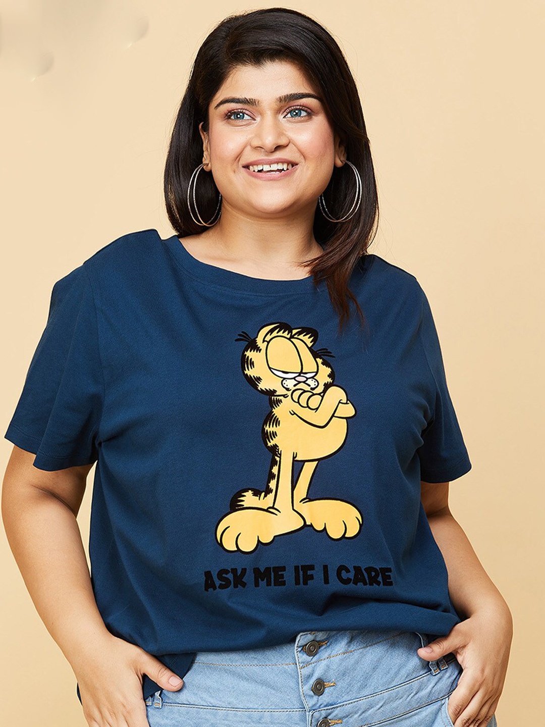 

max Women Teal Printed Plus Size T-shirt