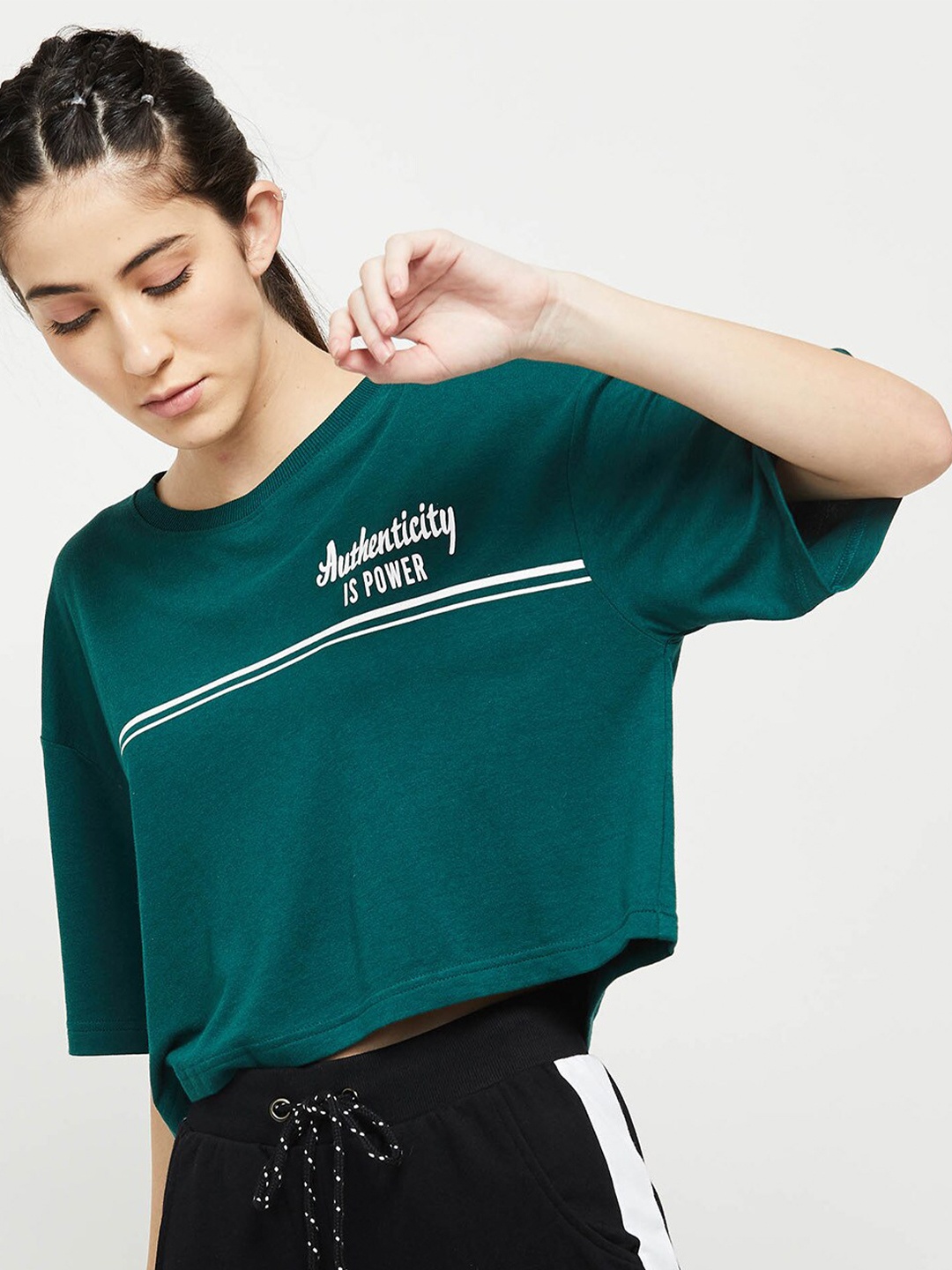 

max Women Green Typography Printed T-shirt