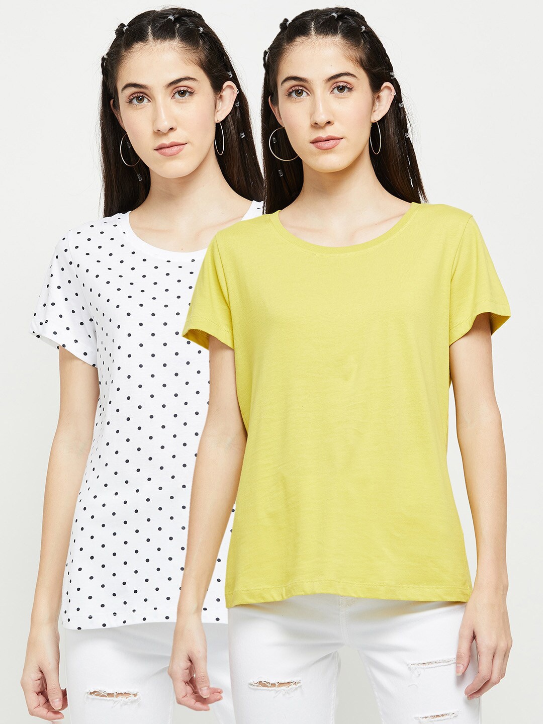 

max Women Pack Of 2 Yellow & White T-shirts