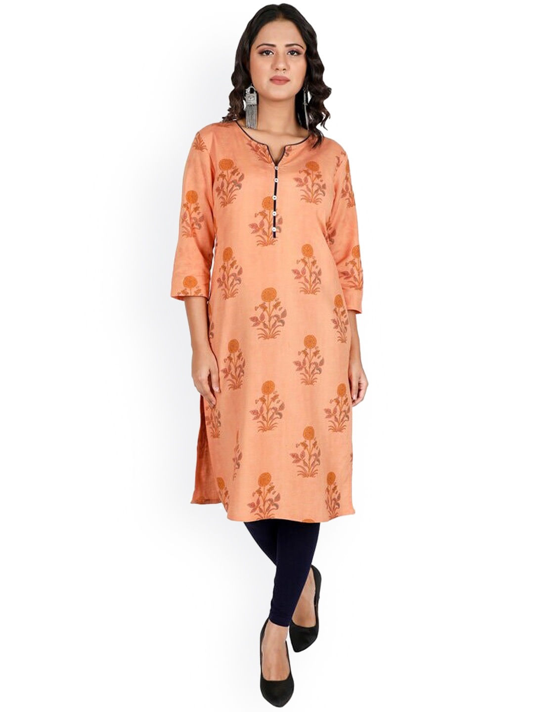 

fabGLOBAL Women Peach-Coloured Ethnic Motifs Kurta