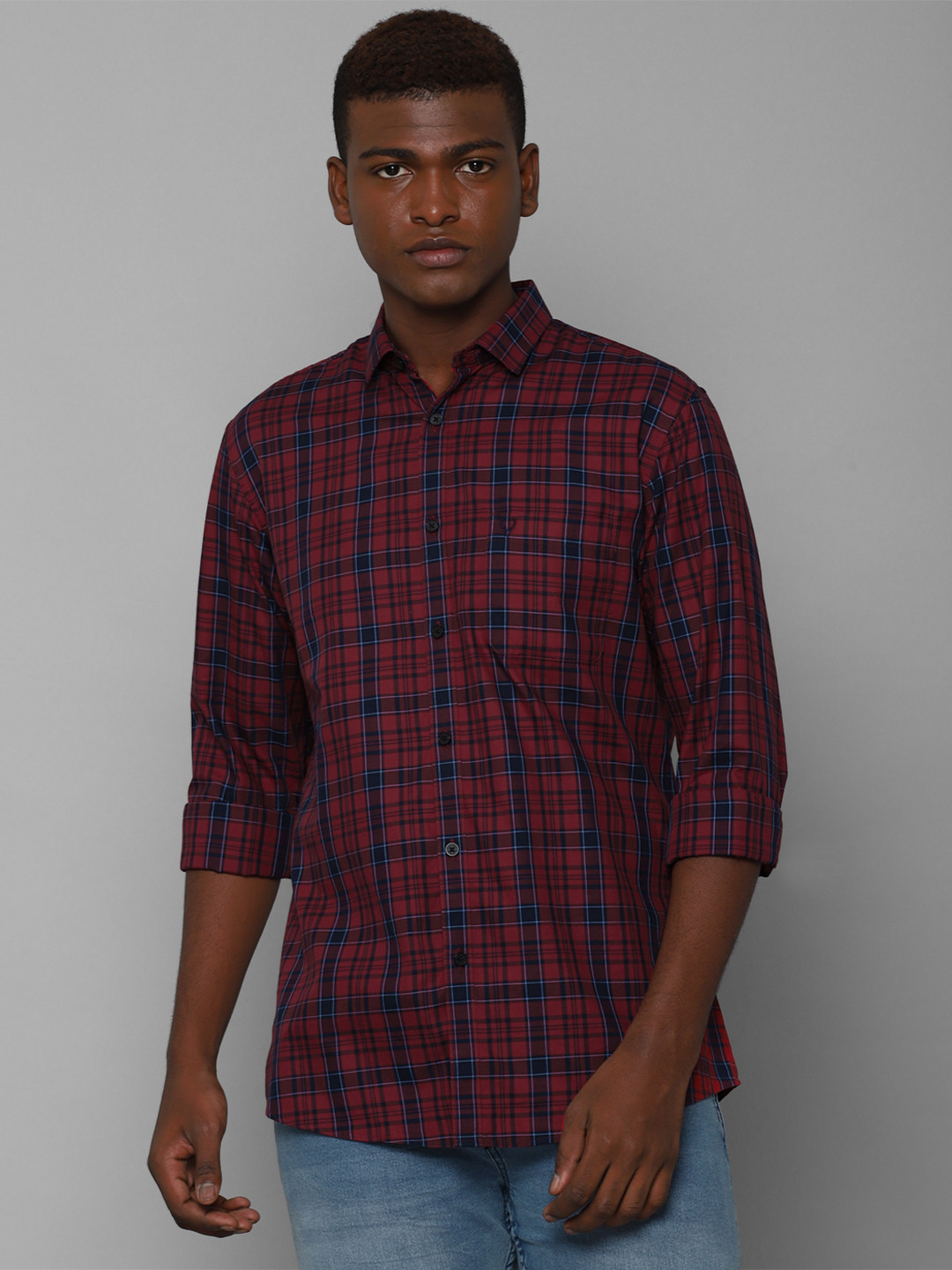 

Allen Solly Men Maroon Slim Fit Cotton Checked Casual Shirt