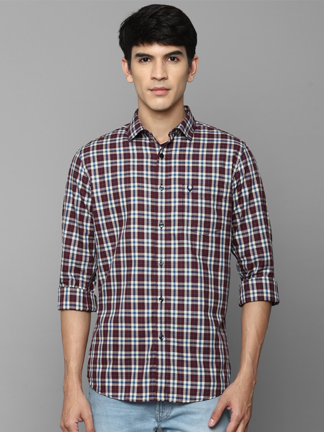 

Allen Solly Men Maroon Cotton Slim Fit Tartan Checks Casual Shirt