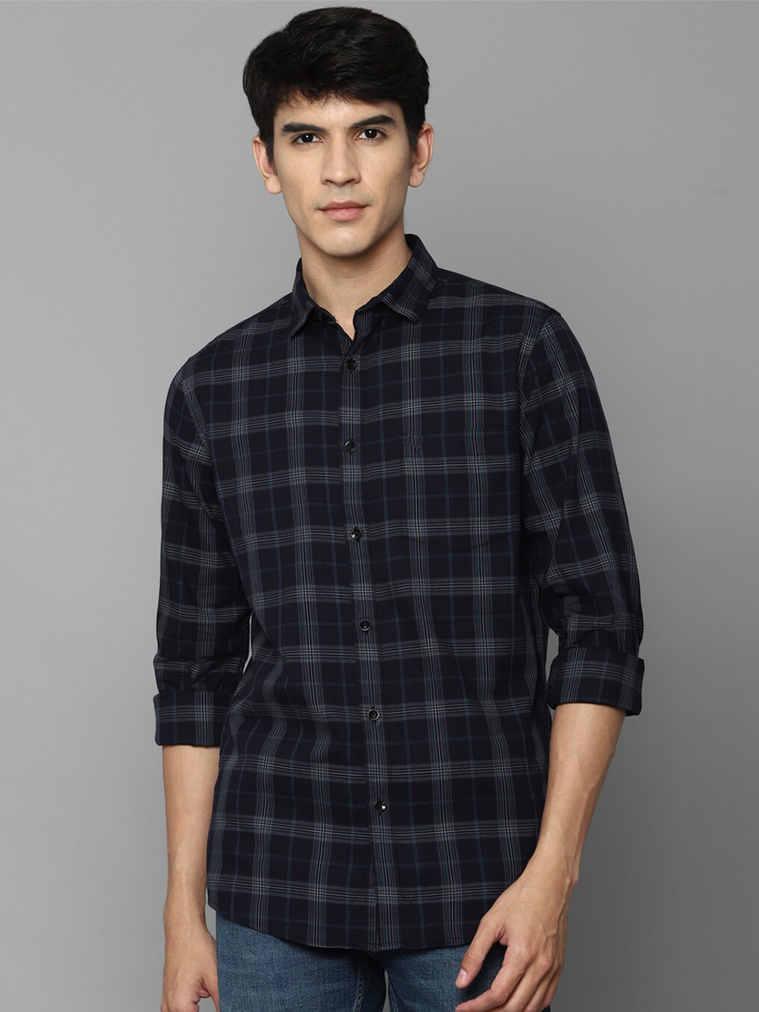 

Allen Solly Men Black Slim Fit Tartan Checks Checked Casual Shirt