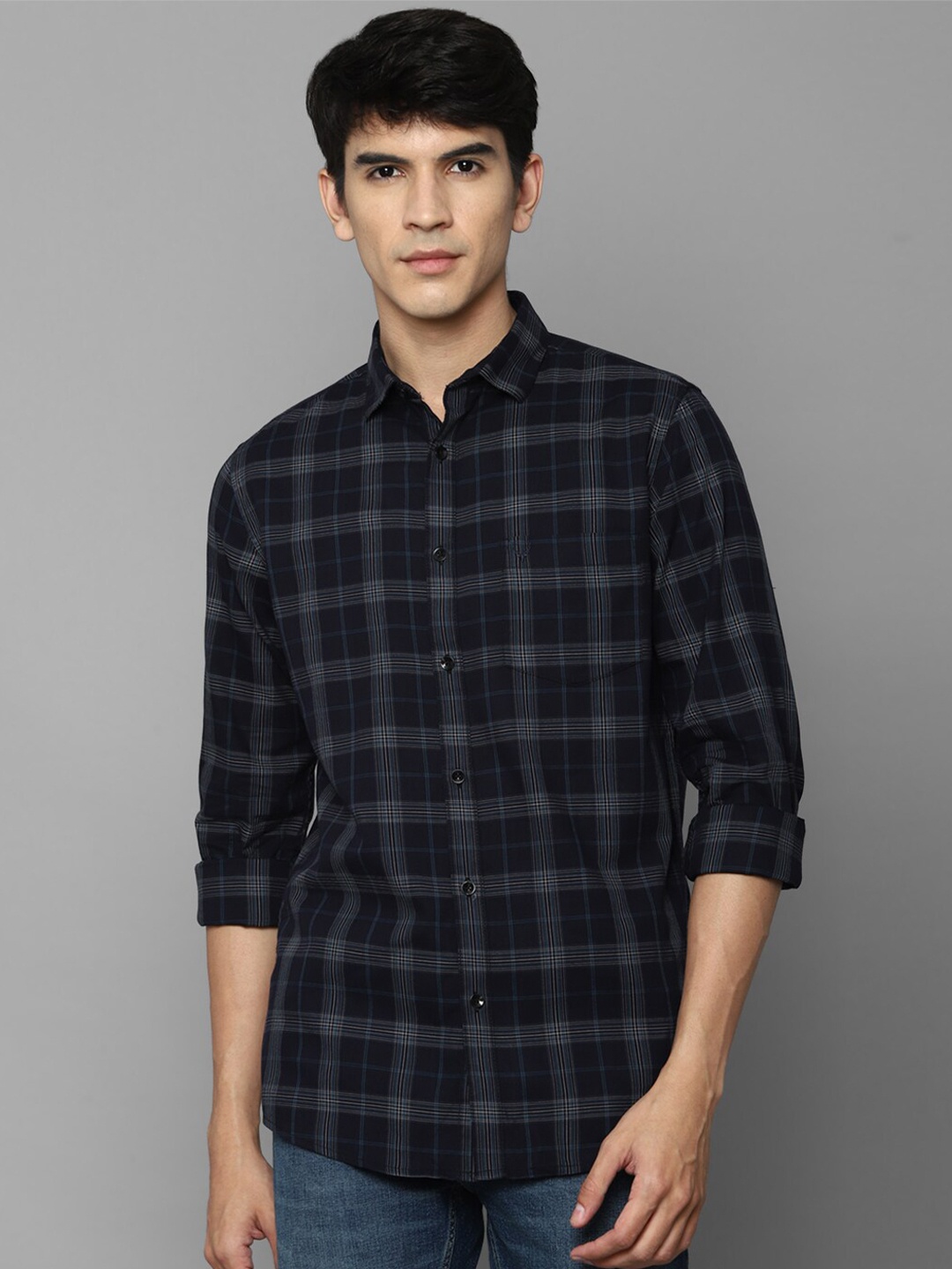 

Allen Solly Men Black Slim Fit Tartan Checks Checked Pure Cotton Casual Shirt