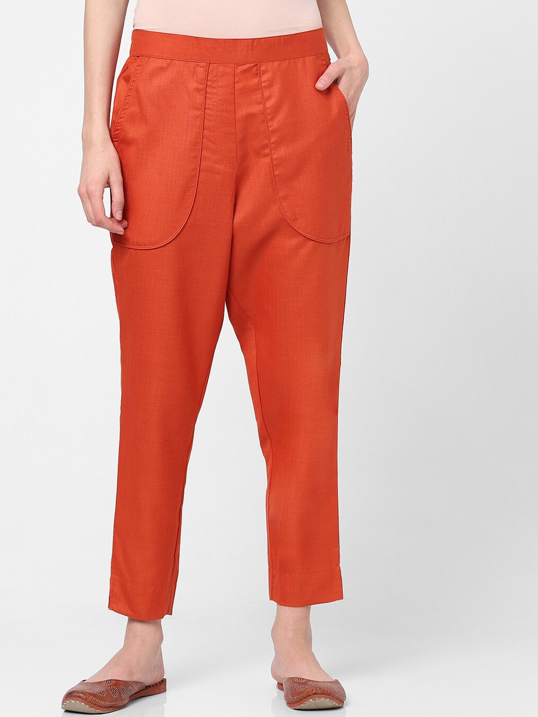 

Indifusion Women Orange High-Rise Culottes Trousers