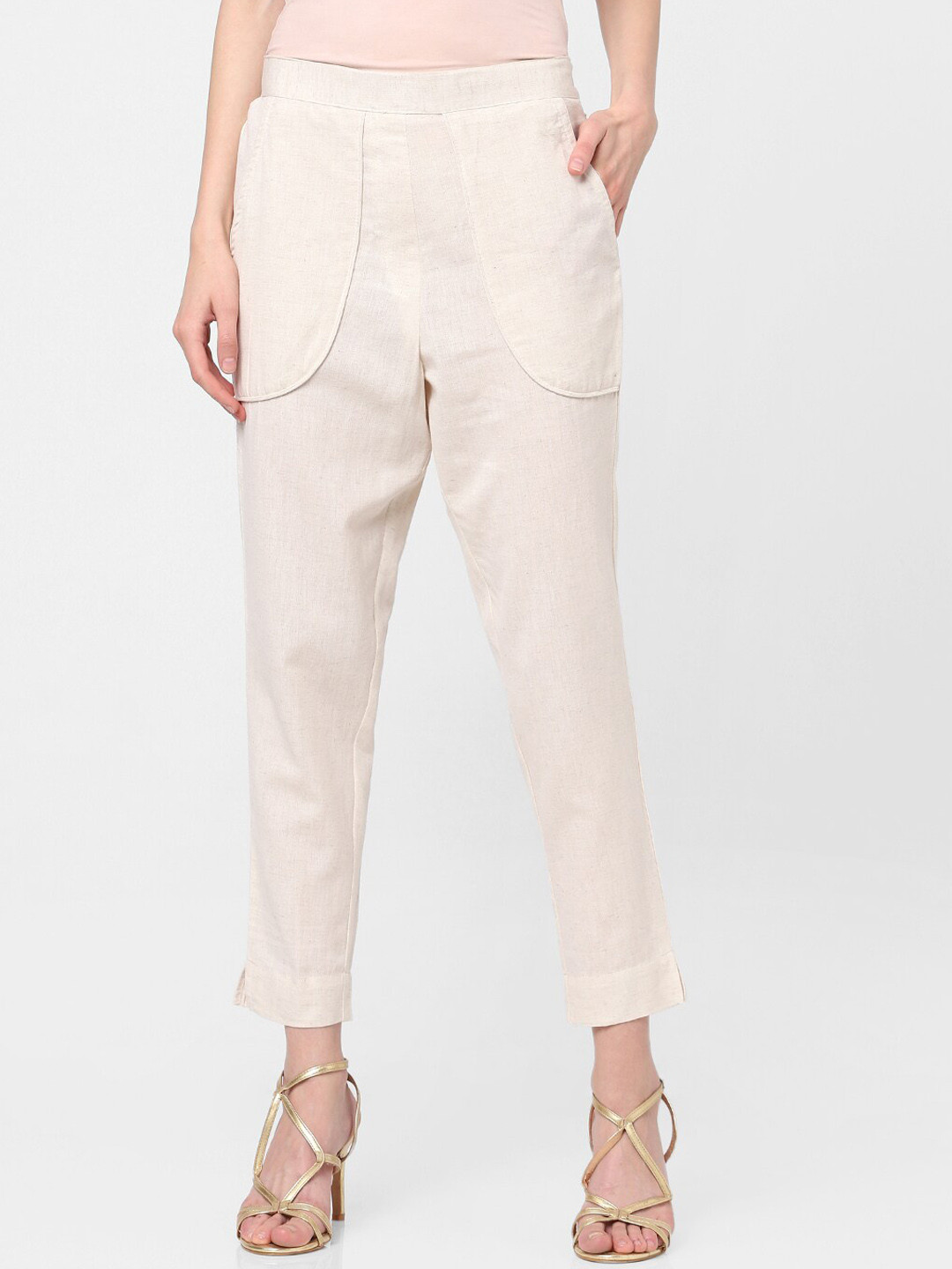 

Indifusion Women Beige High-Rise Pleated Culottes Trouser
