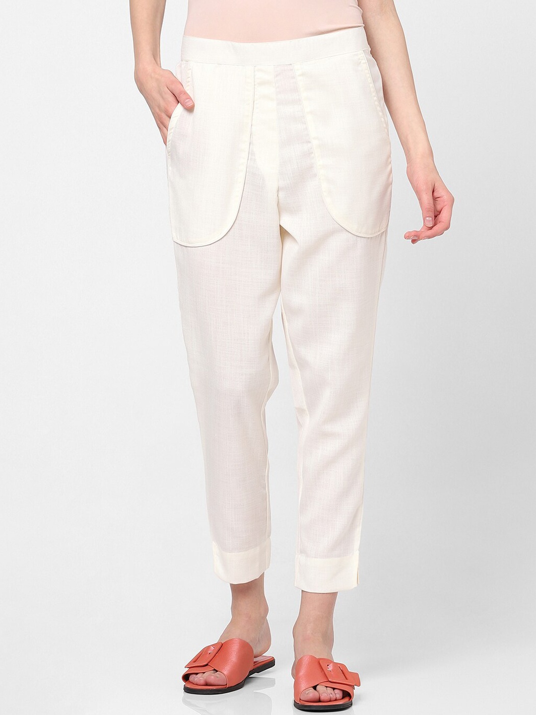 

Indifusion Women Off White High-Rise Pleated Trouser