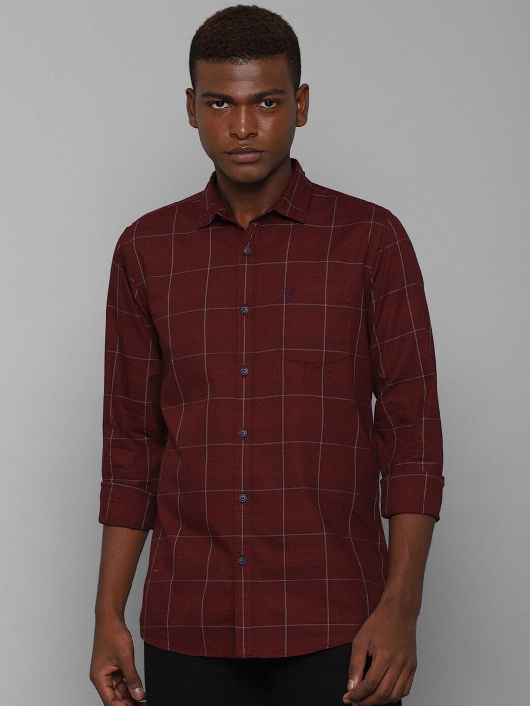 

Allen Solly Sport Men Maroon Windowpane Checked Pure Cotton Casual Shirt