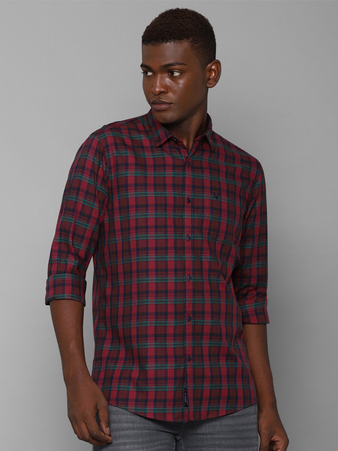 

Allen Solly Sport Men Maroon Tartan Checked Pure Cotton Casual Shirt